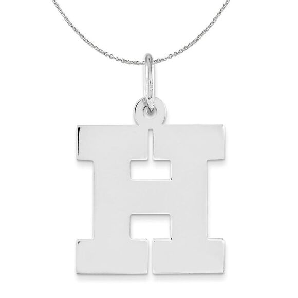 Silver Amanda Collection Medium Block Style Initial H Necklace - 24 In - Picture 1 of 8